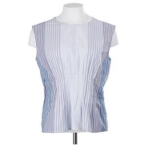 LOFT Blouse Size MP Blue Striped Sleeveless Cotton Lightweight Pleated Casual